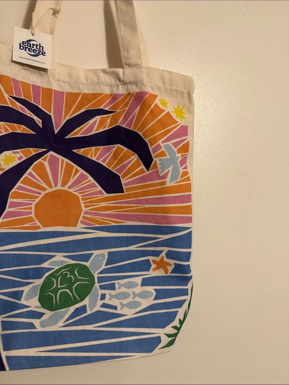 Earth Breeze Canvas Tote with Tropical Sunset Print NWT